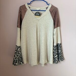 Lovely Melody NWT Cream and Brown Relaxed Tunic